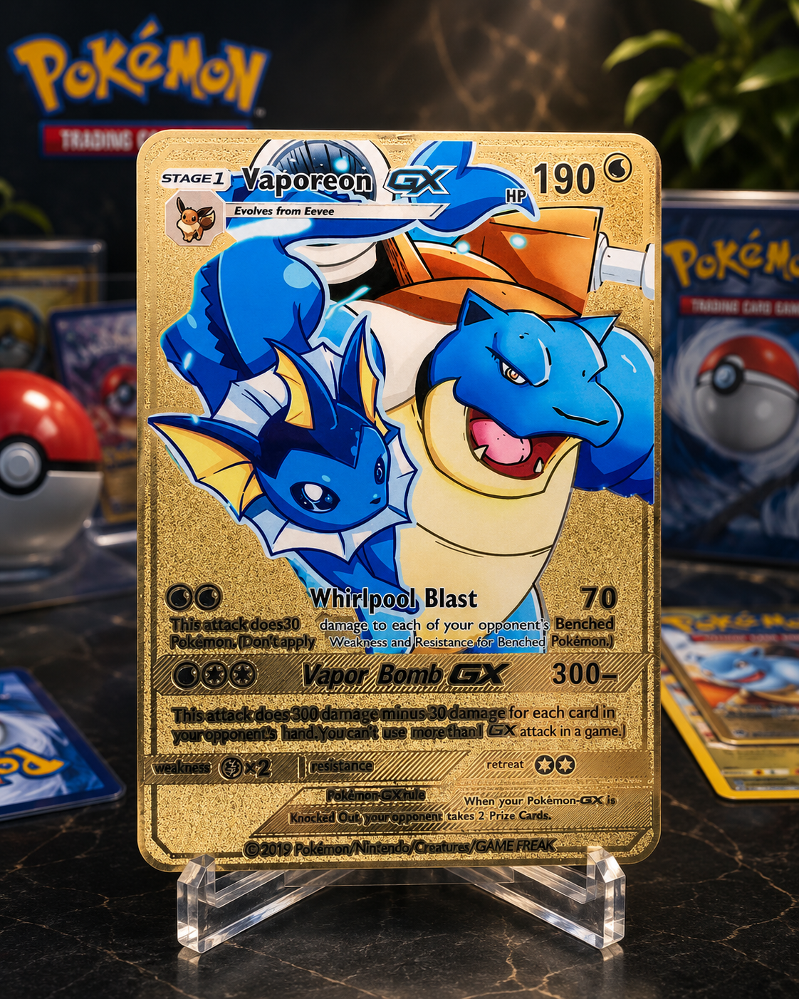 Vaporeon GX Custom Premium Gold Metal Collector Card