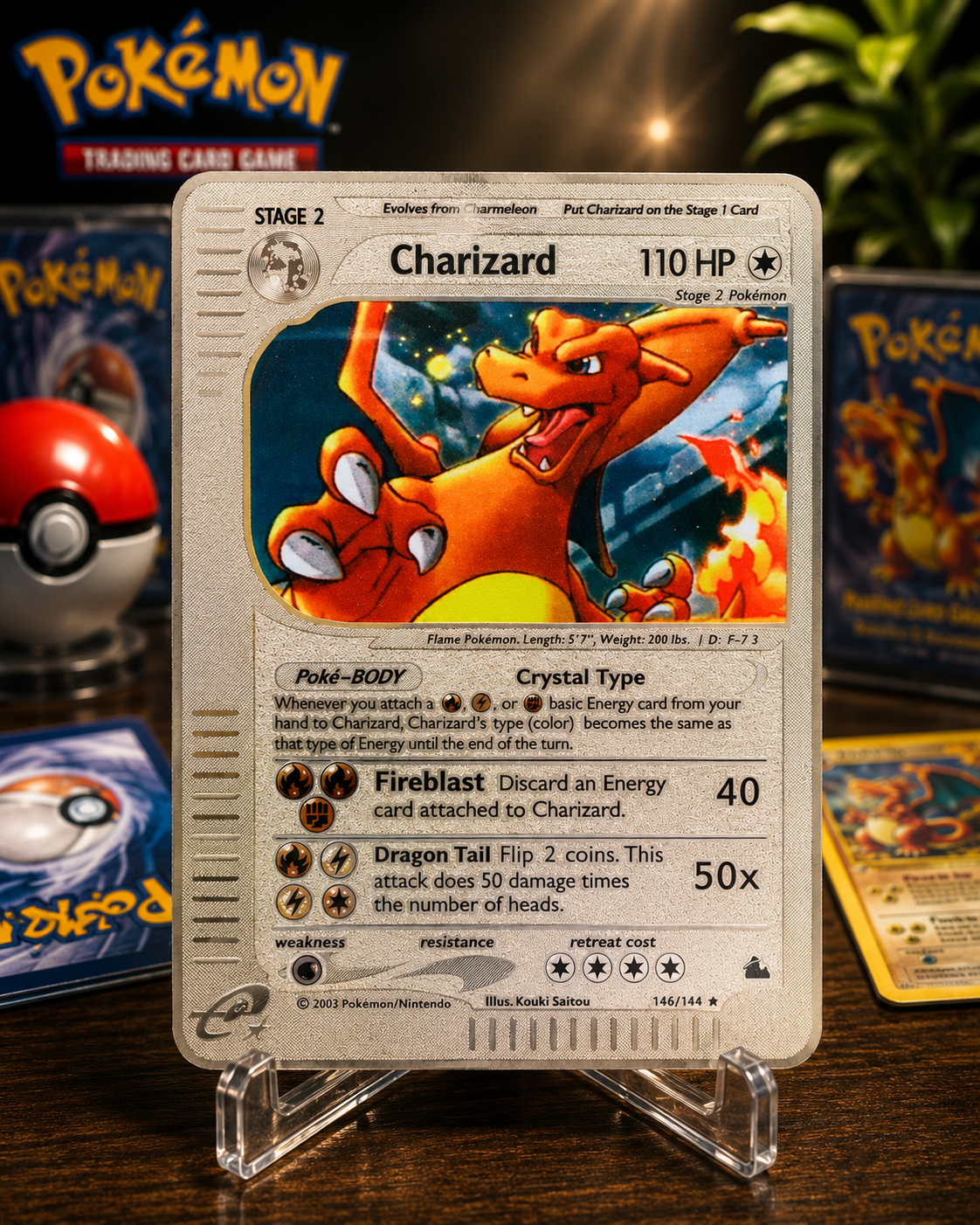 Charizard Crystal Type Custom Premium Silver Metal Collector Card