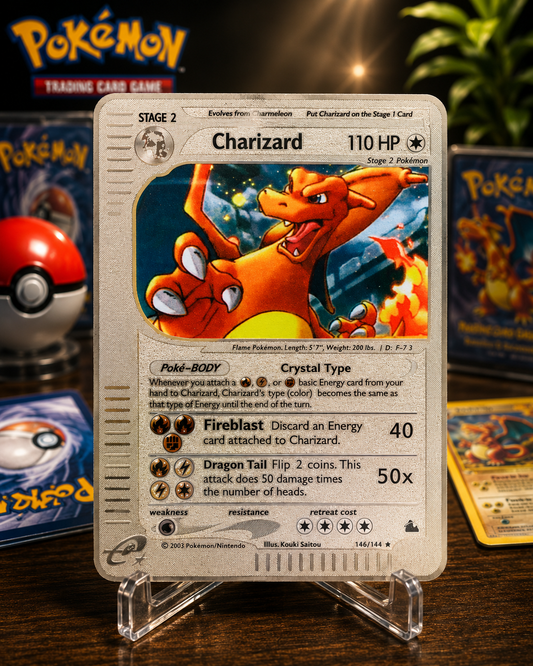 Charizard Crystal Type Custom Premium Silver Metal Collector Card