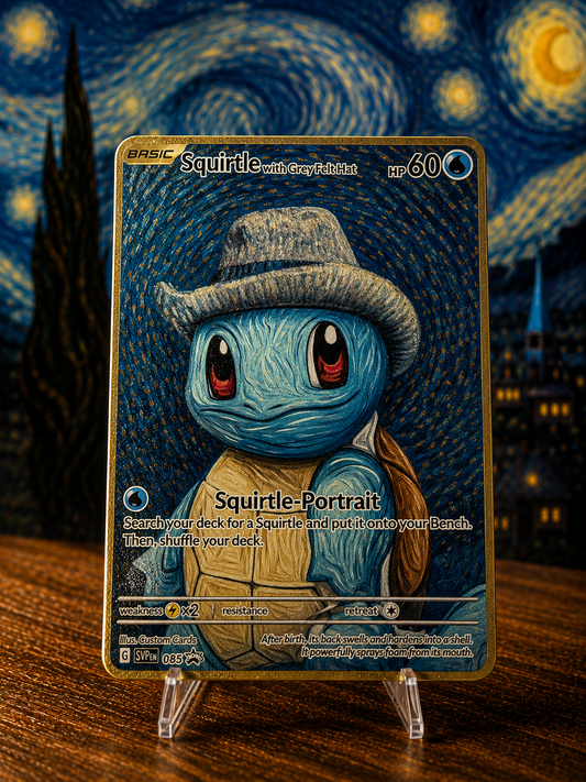 Squirtle with Grey Felt Hat Custom Premium Metal Collector Card