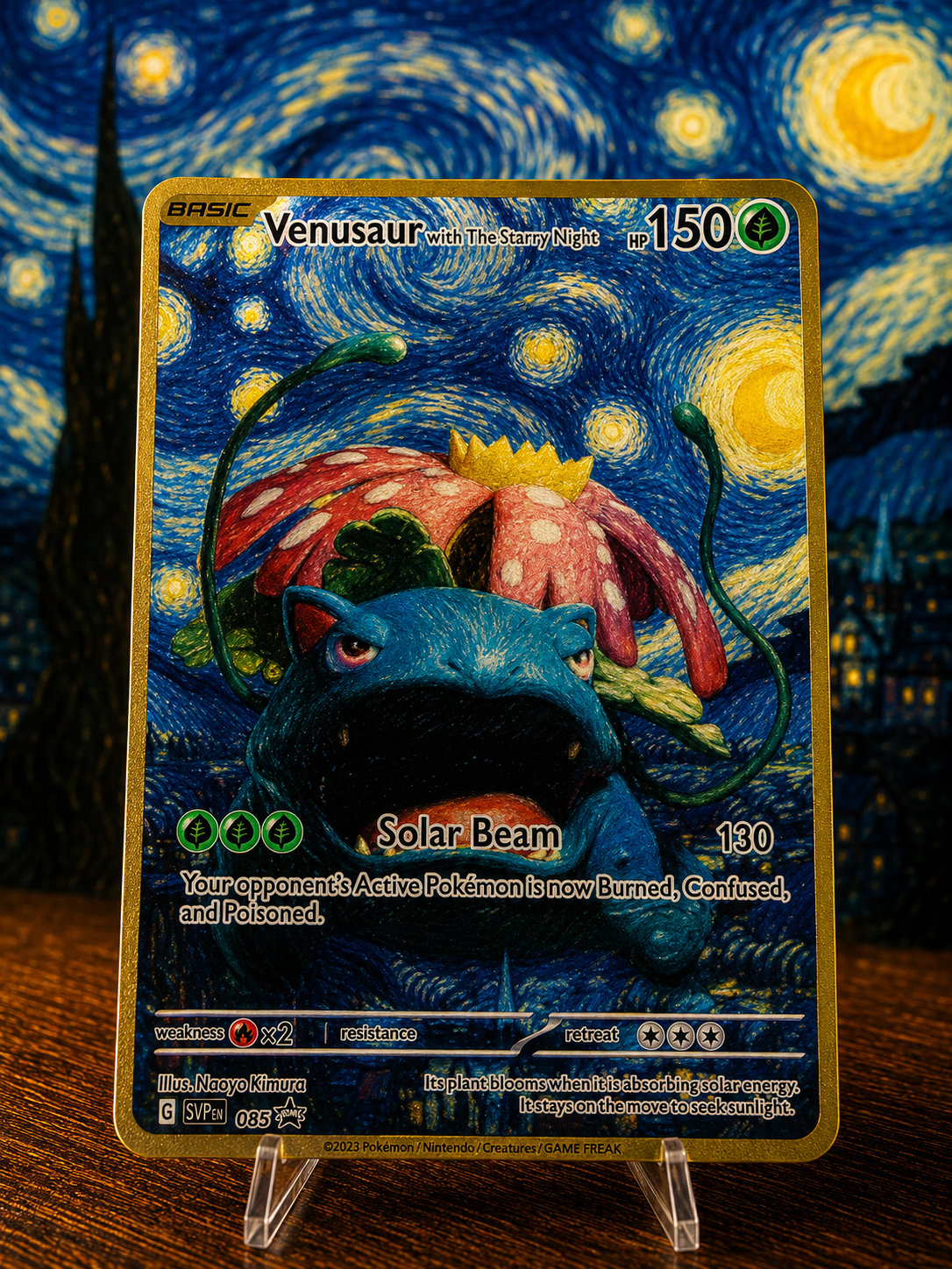 Venusaur x Starry Night Custom Premium Metal Collector Card