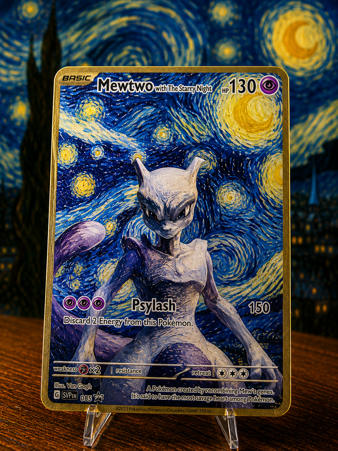 Mewtwo x Starry Night Custom Premium Metal Collector Card