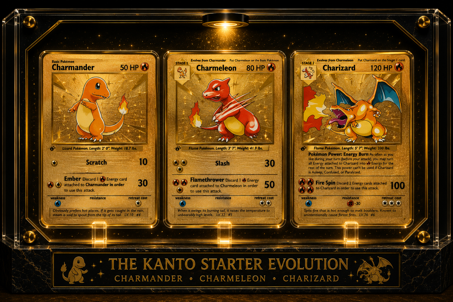 Kanto Fire Evolution Collector Display – Premium Gold Showcase Edition