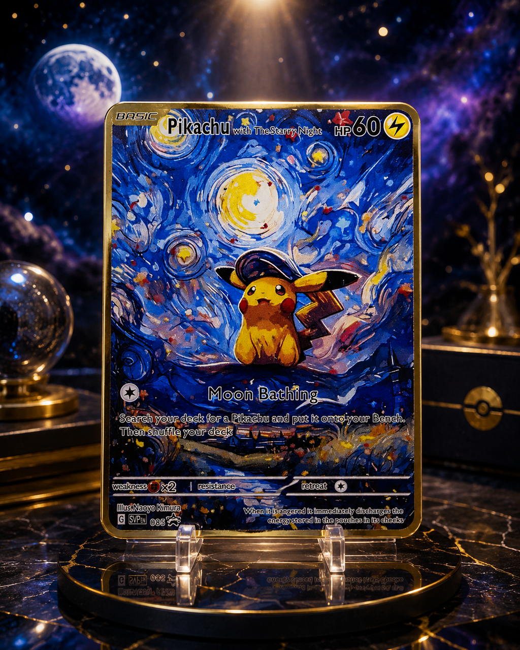 Starry Night Moonlight Metal Collector Card – Premium Gold Art Display