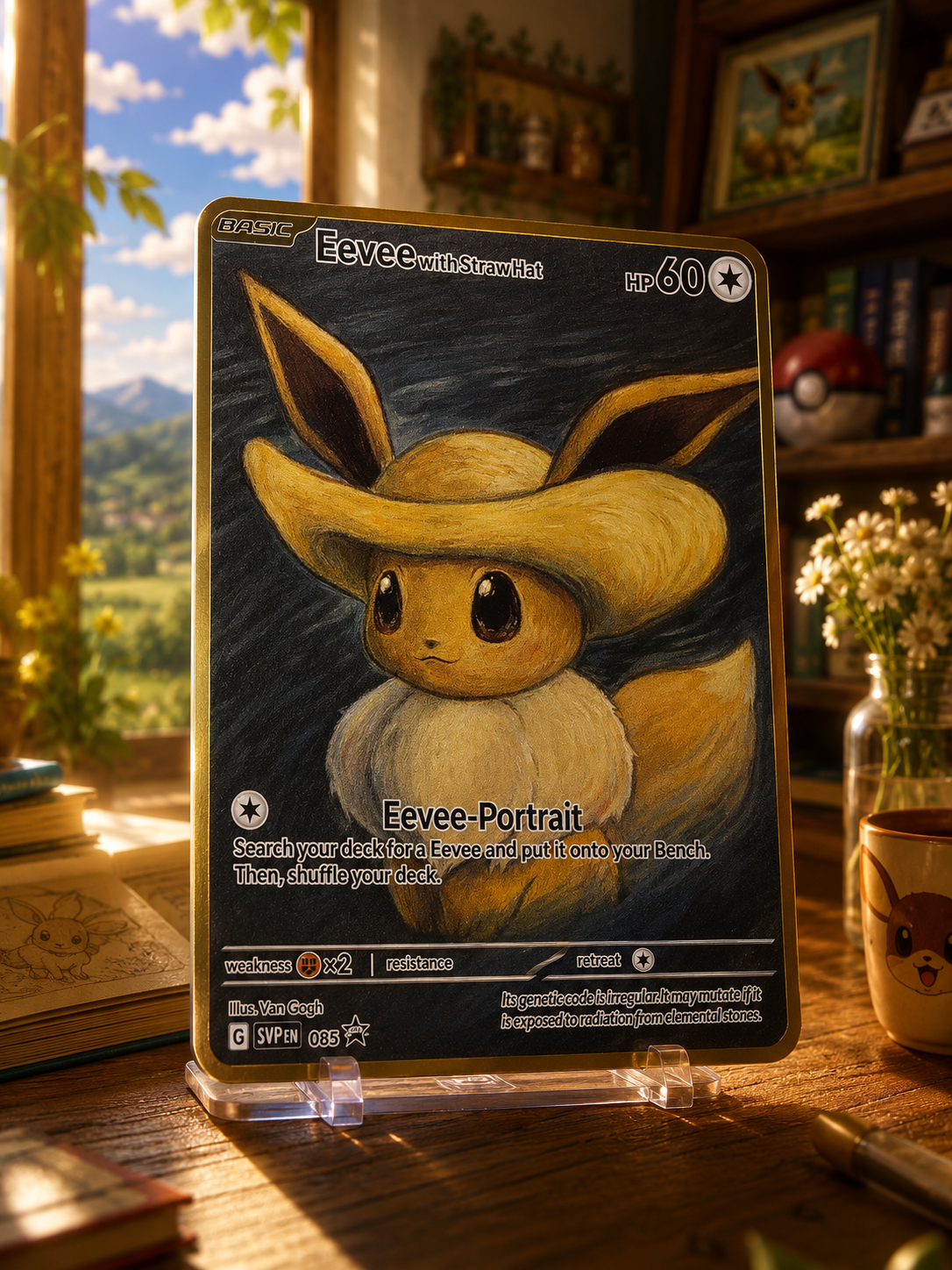 Straw Hat Fox Collector Art Card – Premium Canvas-Inspired Display Piece