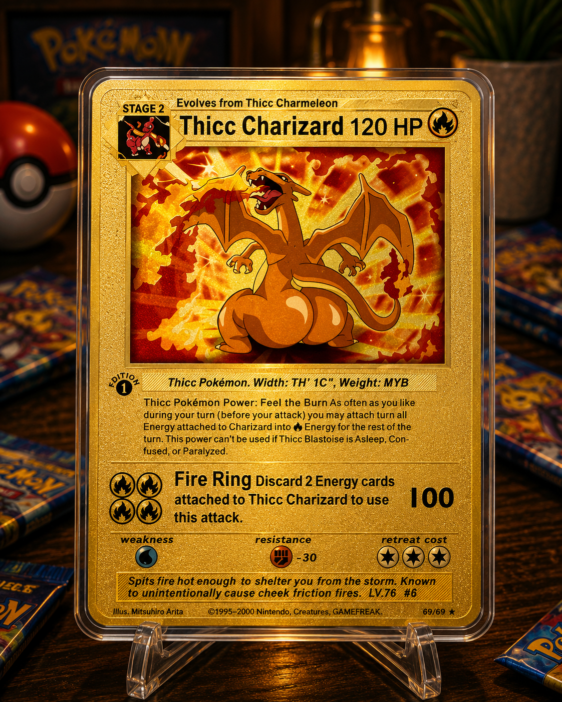 Thicc Fire Dragon Gold Foil Collector Card – Premium Metal Style Display Card