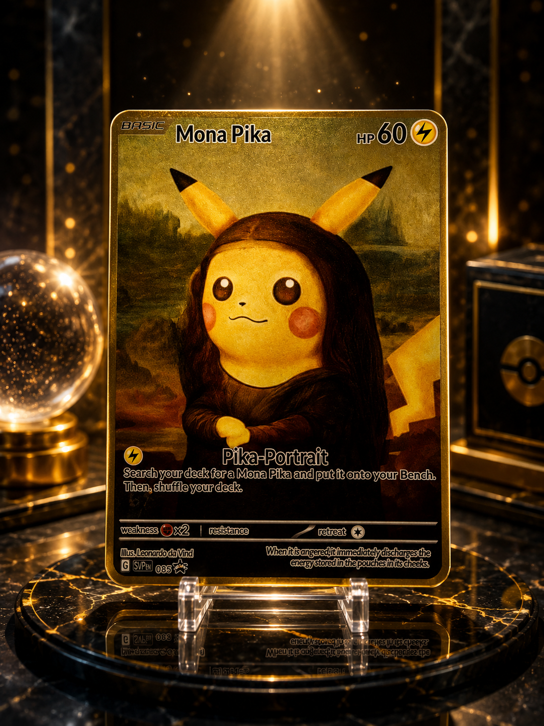MonaPika-Inspired Metal Collector Card – Premium Gold Art Display